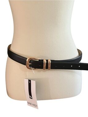 Nine West Black Belt with Gold-Tone Buckle